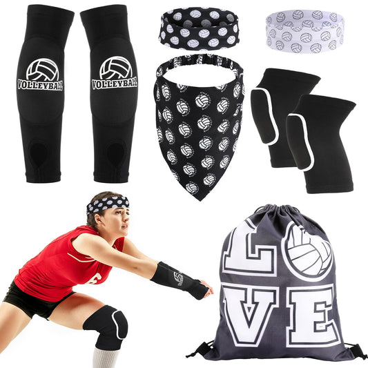 Hoemwarm 6 Pcs Volleyball Accessories KitYouth Girls Volleyball Knee Pads Arm Sleeves Drawstring Bag Softball Headbands Volleyball Protection Equipment Gifts for Women Beginners Teen