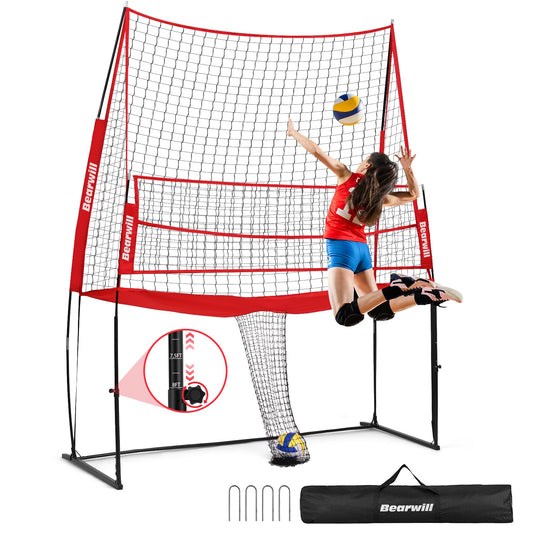 Bearwill Volleyball Training Equipment Volleyball Practice Net Station Update Freely Adjustable Height Volleyball Net for Backyard Indoor Outdoor Hitting Serving Passing Practice