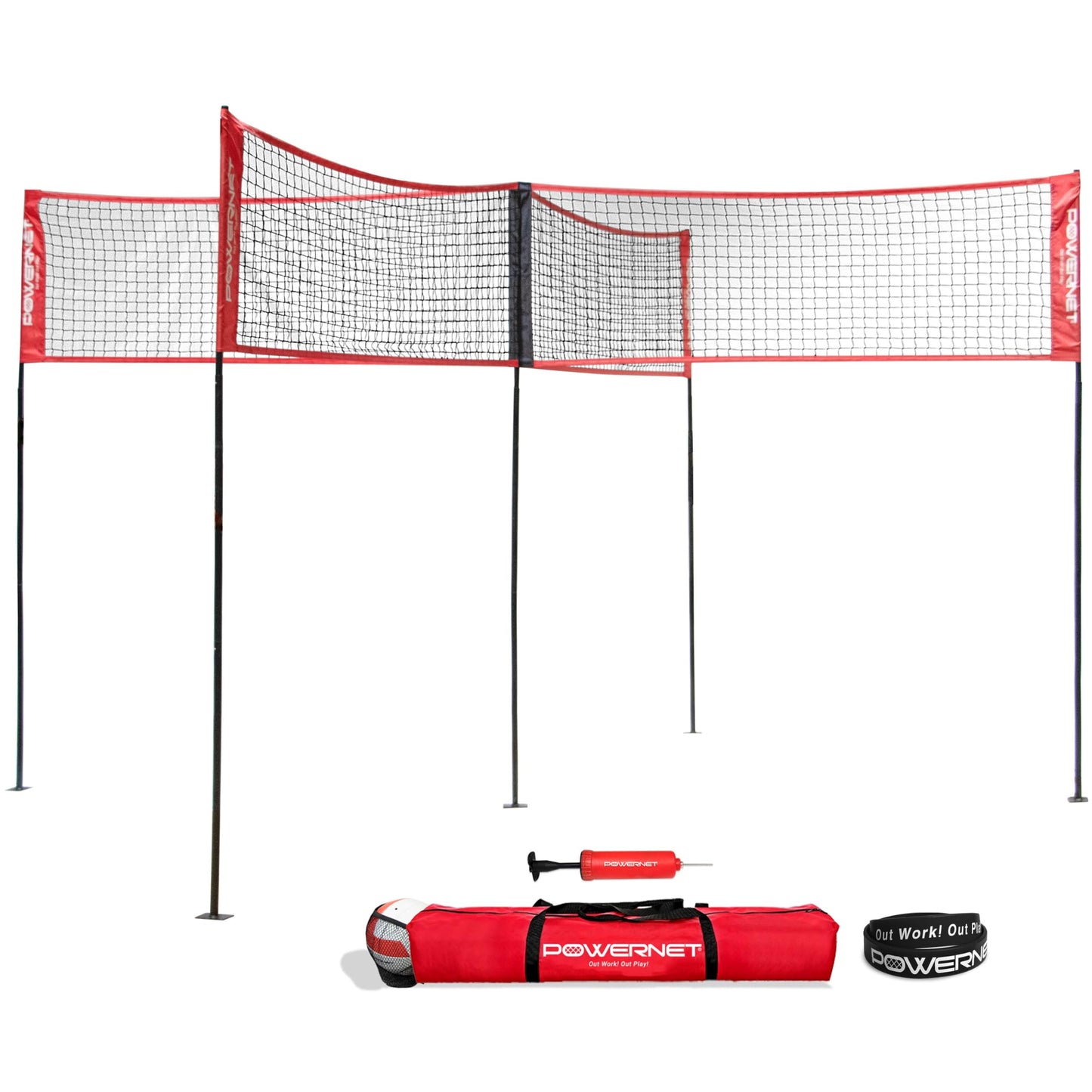 PowerNet Four Square Volleyball Net 4-Sided Outdoor Volleyball Net for Backyard Games Park or Beach Volleyball Training Equipment (Four Square Net)